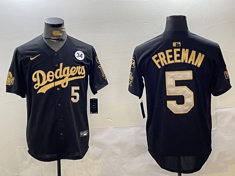 Men Los Angeles Dodgers #5 Freeman Black Gold Game 2024 Nike MLB Jersey style 1202